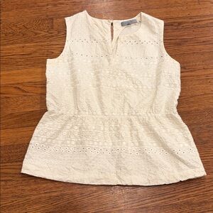 ✨ Classiques Entier Silk Peplum Tank • Ivory • Small • Embroidered Detail